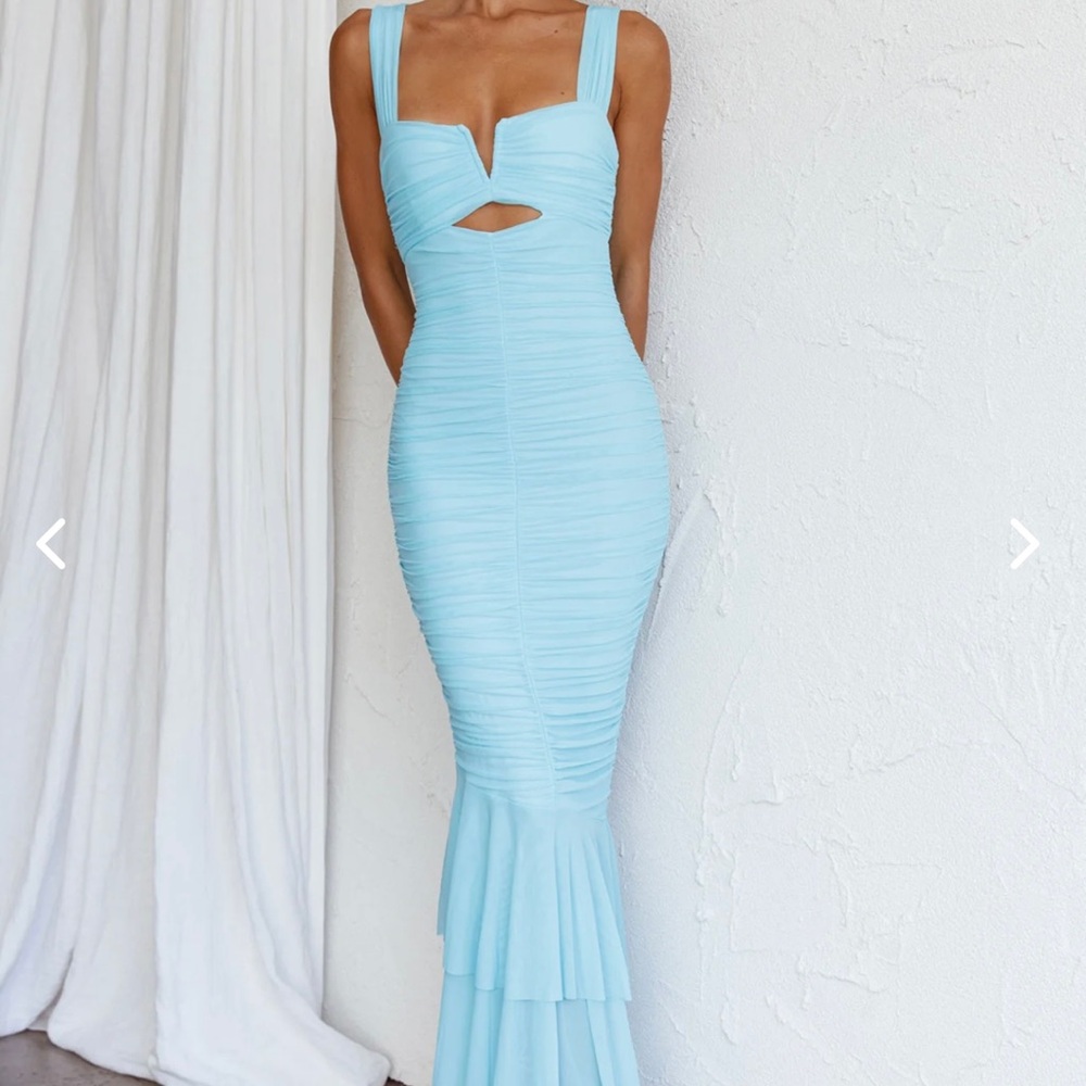Selfie Leslie Nadia Ruched Fishtail Maxi Dress Teal